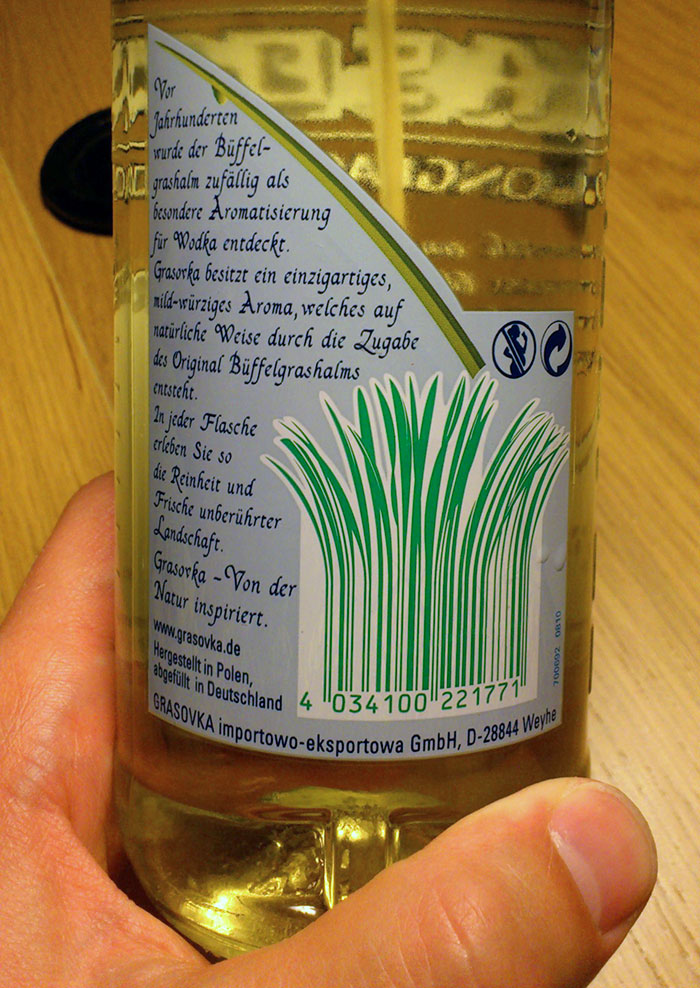The Barcode On My Bisongrass Vodka Is Grass