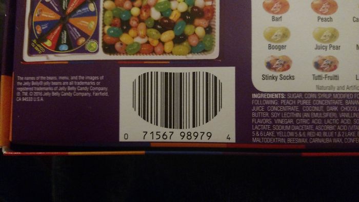 The Bar Code On The Back Of This Box Of Jellybellies Is A Jellybean