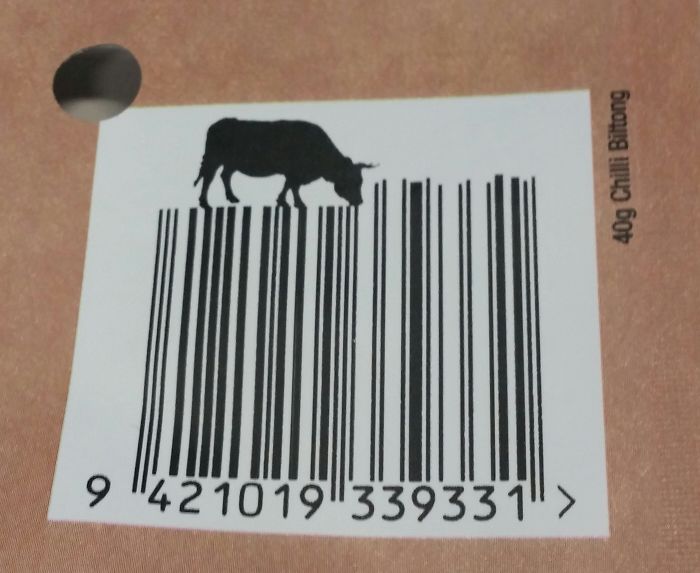 The Cow On This Beef Jerky Packet Is Eating The Barcode
