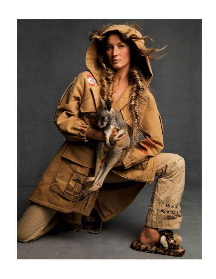Gisele B&uuml;ndchen And A Baby Kangaroo Cover 'Vogue' Paris's Faux Fur-Heavy Animals Issue