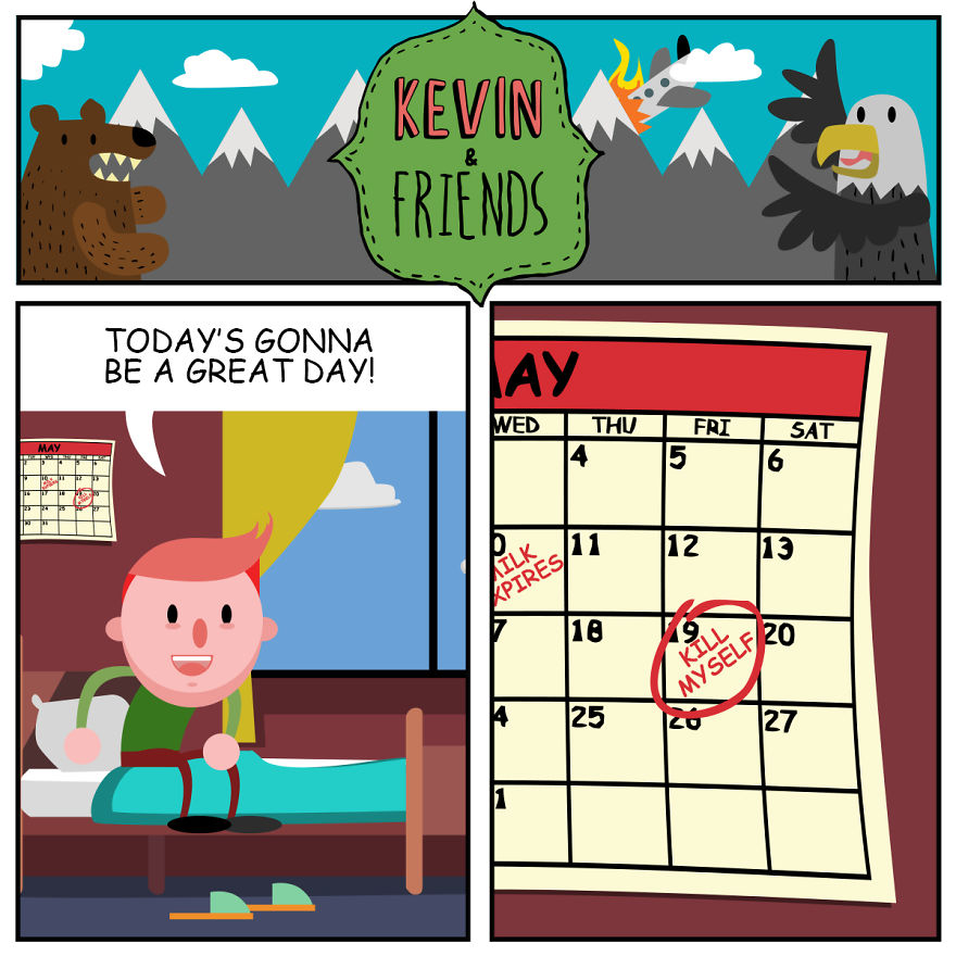 Artist Creates Dark Comics About A Horrible Optimist Kevin (5+ New Pics)