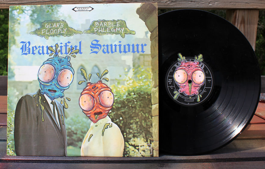 I Take Old Vinyl Records And Paint Gross Creatures On Them