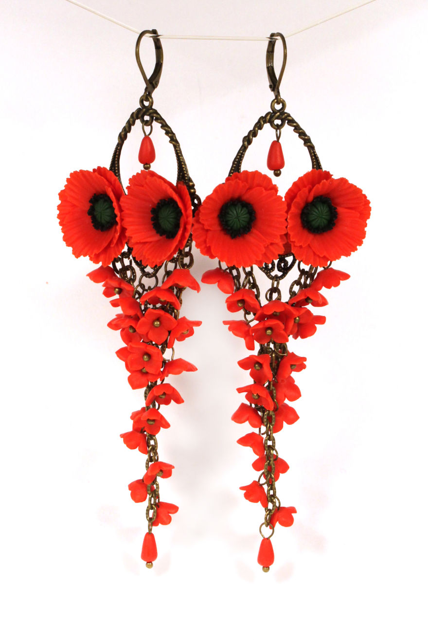 Long Earrings With Poppies