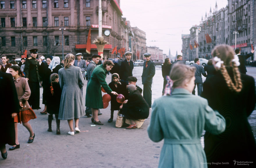 Street Scene On Pushkin Square, Looking Down Tverskaya Street Towards The Towers Of The Kremlin