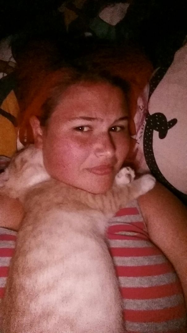 Recently Adopted A Kitten One Night I Feel Like I'm Being Choked And I Woke Up To This