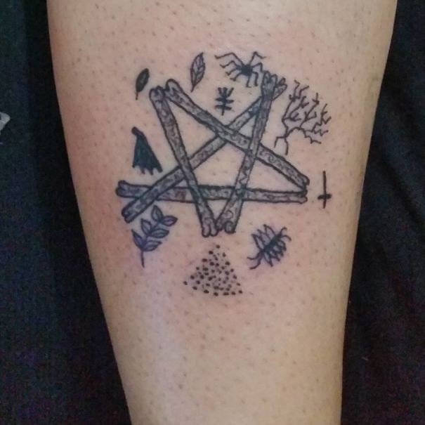 Unique tattoo design by Brazilian artist featuring a star shape with abstract elements on skin.