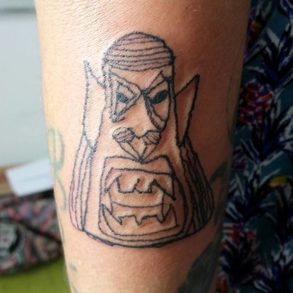 Rough drawing of a character tattooed on a person's arm by Brazilian tattoo artist.
