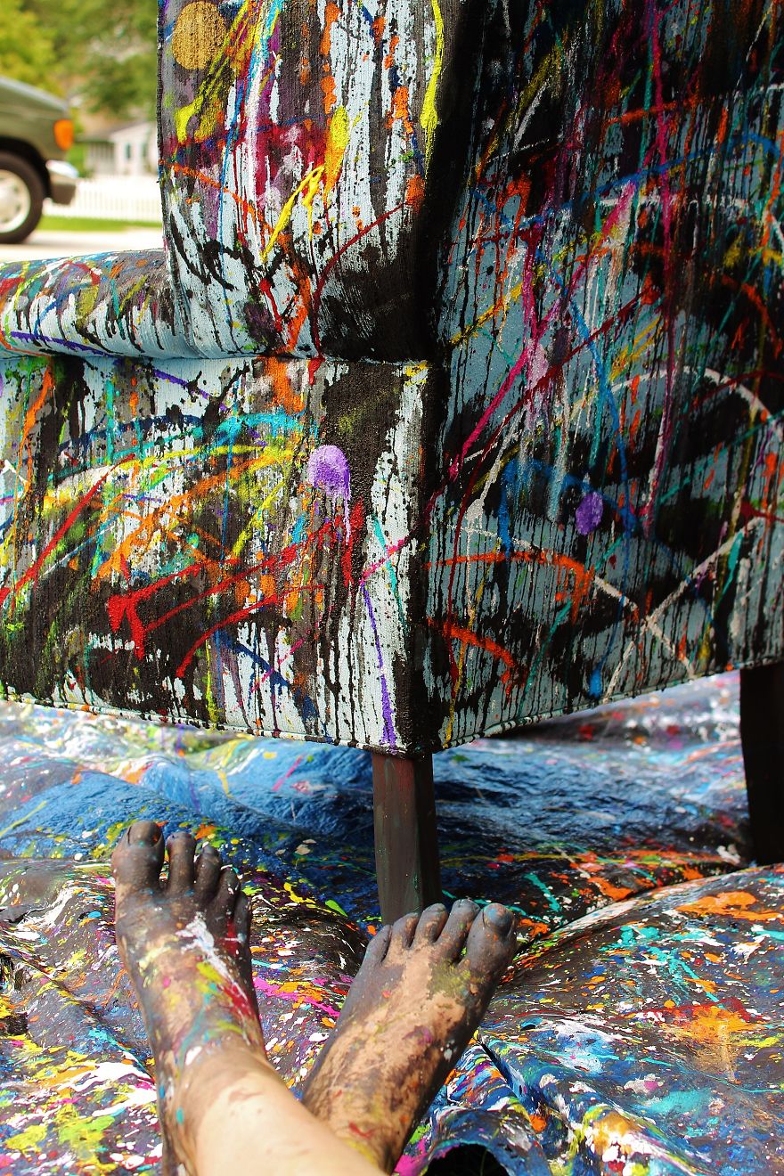 I Threw Buckets Of Paint On An Old Chair. Here's What Happened