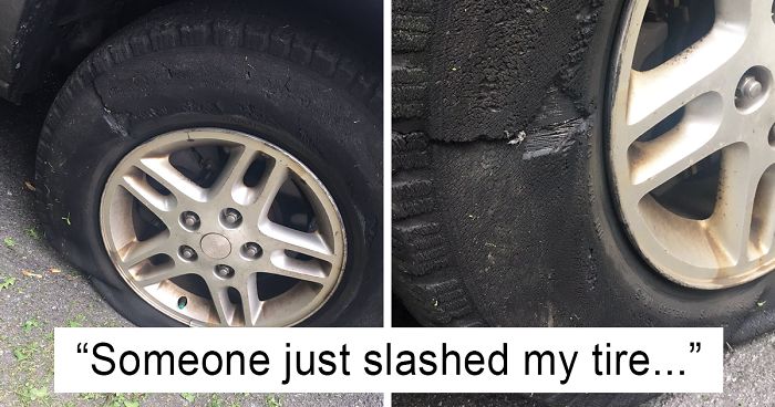 Woman Posts Pics Of Her ‘Slashed Tire’ On Twitter, But Someone Quickly Proves She’s Lying And It’s Hilarious