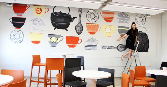 I Spent Three Days To Create This Sweet Wall Painting At Big And Modern Kitchen