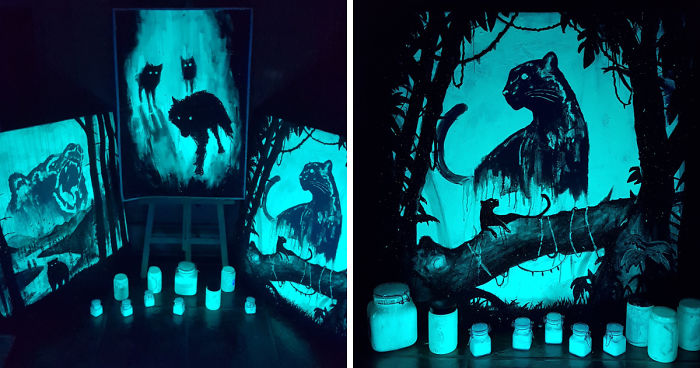 I Create Paintings That Reveal Their True Beauty Only In The Dark