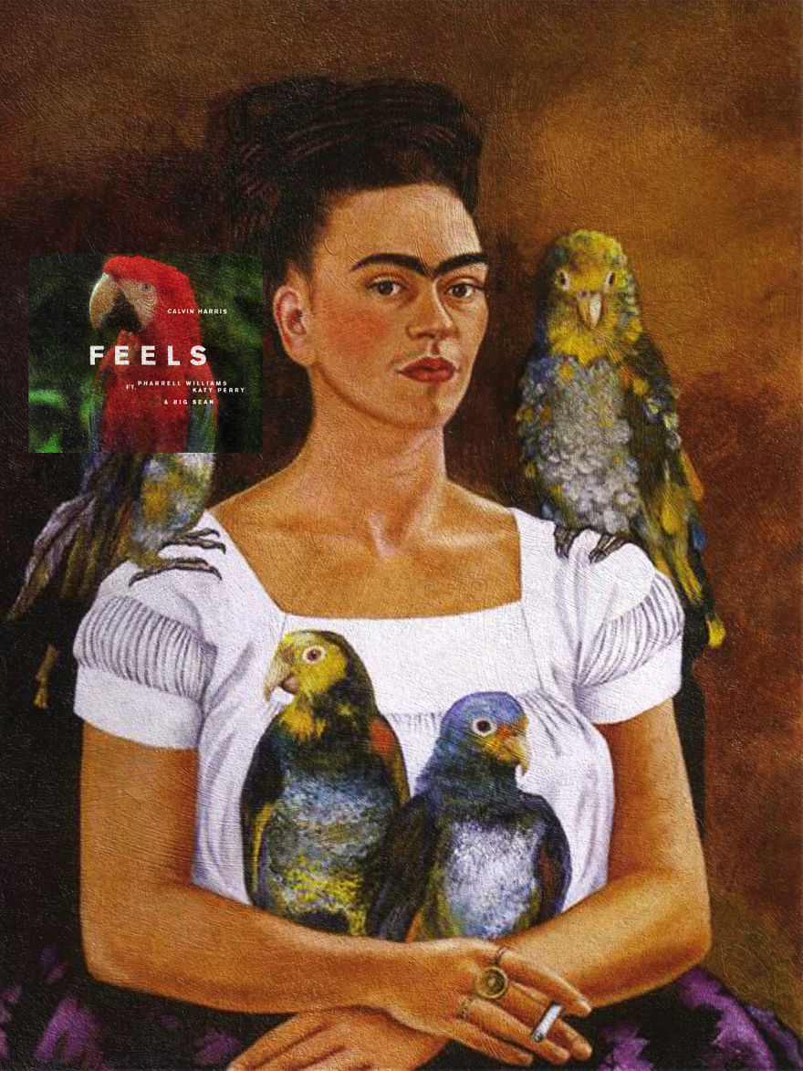 Feels By Calvin Harris Ft. Katy Perry, Pharrel And Big Sean + Me And My Parrots By Frida Kahlo