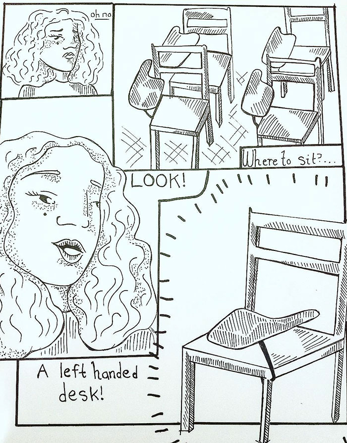 Very Annoyed With These Little Desks, Just Please Stop. These Little Desks And Smudging Your Hands, The Bane Of Left Handed Existence