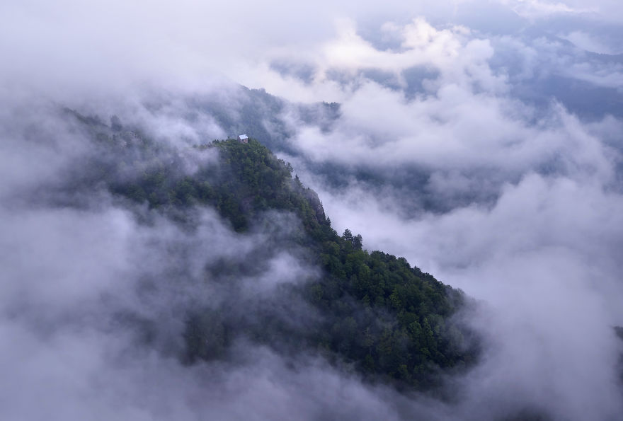 Clouds Swirling Around A Teensy Church In Adjara