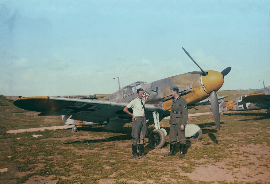 A Collection Of Colourised Images Of Messerschmitt Bf 109's And Pilots