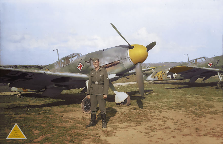A Collection Of Colourised Images Of Messerschmitt Bf 109's And Pilots