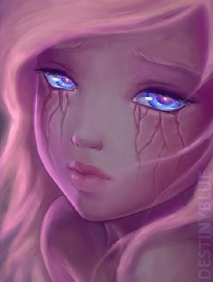 Illustration of a person with glowing eyes and tears, capturing deep emotions and struggles with depression.