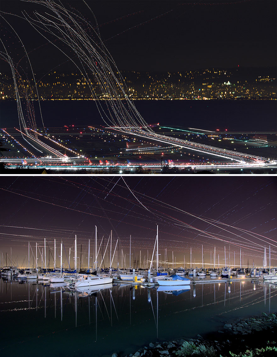 Long Exposure Of Air Traffic Above San Francisco