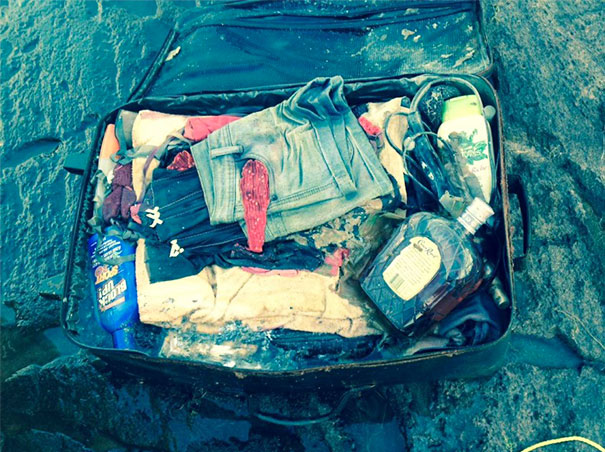 6 Years Ago My Ex Lost Her Luggage At The Cottage. It Was Found Floating Down The River This Weekend By My Mother. Bonus Whiskey Inside!