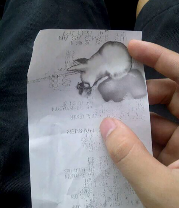 Water Stain On My Receipt Formed A Rabbit Eating Something Out Of The Ground