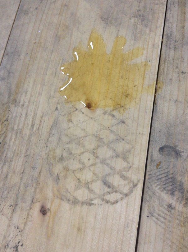 The Way The Juice Spilled And Formed A Pinapple With A Shoeprint