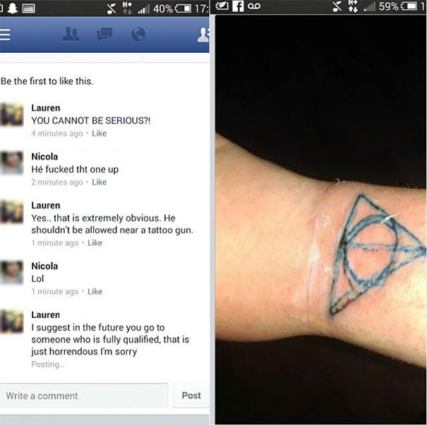 Tattoo owner shares a flawed design online, sparking critical comments about the mistake.