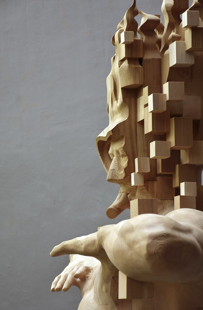 These Pixelated Sculptures That Look Like Computer Glitches Are Actually Made From Wood