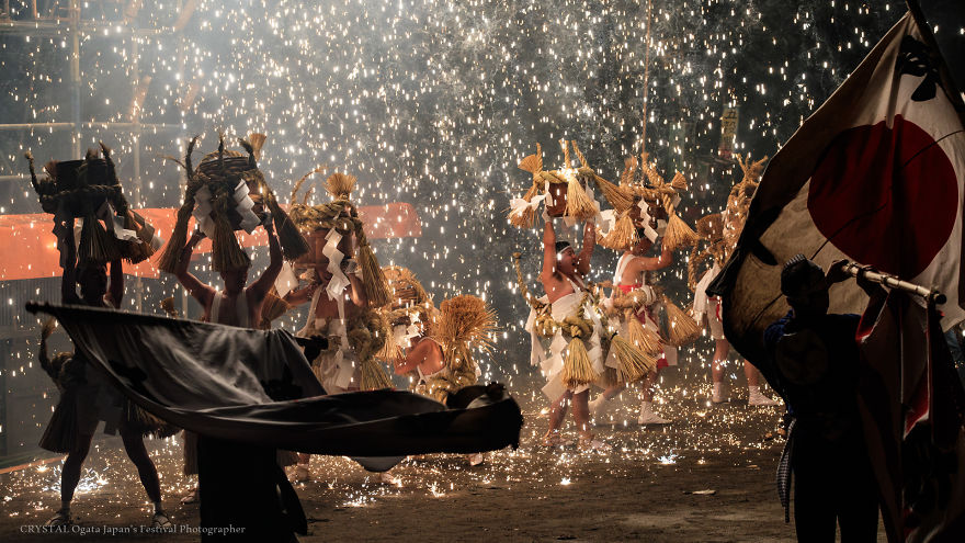 Seven Brave Men Performing A Dance Under A Shower Of Sparks