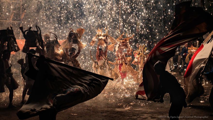 Seven Brave Men Performing A Dance Under A Shower Of Sparks