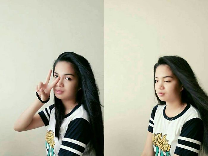 The First Photo Was When I Felt Like A Need To Take A Selfie Because My Outfit Was On Point That Morning Before I Go To School And I Just Smiled For No Reason So I Added Up A Peace Sign And Posed Cutely. Then In Like 3-5sec Gap Before The Next Continue Shot.. Instead Of Thinking For What Next Cute Pose, I Just Lost Myself At The Moment And Thought Of Nothing But; Of How Boring My Life Is, How Worthless I Am, How I Hate Myself For Being Fake And Being Good With Hiding Something That Is Wrong With Me, I Don't Even Know What Is.. Wrong With Me. Depression Is No Joke, Yet Everytime I Talk To Someone (Even My Family) They Just Say "You Should Pray More." "That's What You Get For Being Lazy." "Stop Being Like That, It's All In Your Head." "You're Just Being Dramatic Again!" So, Should I Cut My Head Off? When They Saw The Cuts On My Wrists, The Bruises Around My Neck, And The Knife I Always Bring With Me. Instead Of Trying To Help Me, They Get Mad (Which Is Understandable Because I Hurt Them With Me Trying To Kill Myself Again And Again) And Just Leave Me, Then Repeats Those Lines. It Doesn't Help, Tbh. And Since No One Can Help Me But Myself, I Distance Myself From The People I Love And Go Stroll Around Just For Me To See How Beautiful Life Is, It's Hard But Hey.. I'm Still Trying To Save Me. 🙂 #depressionsvcks #faceofdepression #faceofsurviving #faceofawarrior #mentalhealthawareness #youllbeok