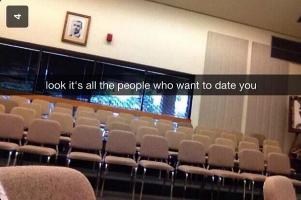 a meme showing the empty chairs symbolising no one wants to date you