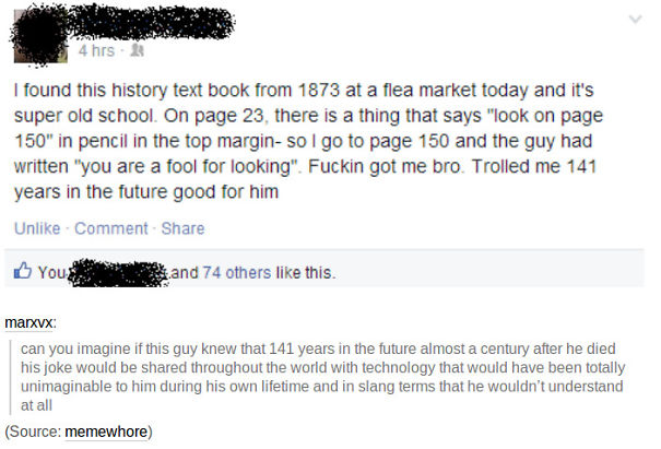 person got fooled by a person from the past 