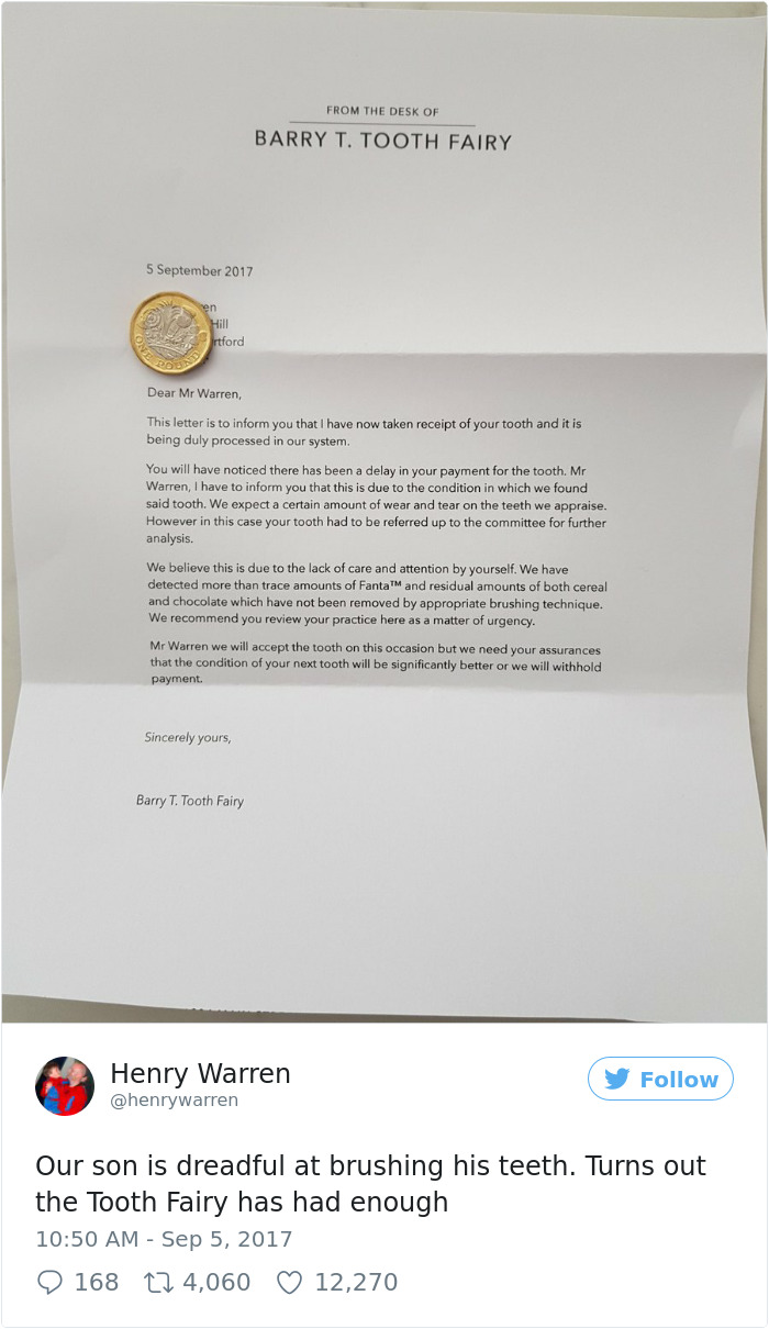 Parents Tired Of Their Son Not Brushing His Teeth Come Up With This Genius Letter From The Tooth Fairy