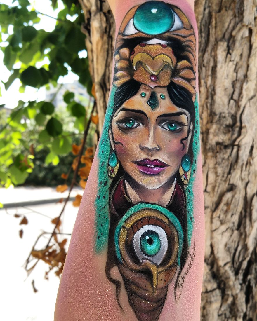 I Paint Intricate Faces Of Women On My Arms