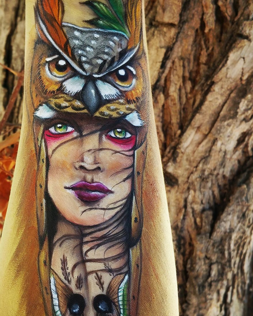 I Paint Intricate Faces Of Women On My Arms