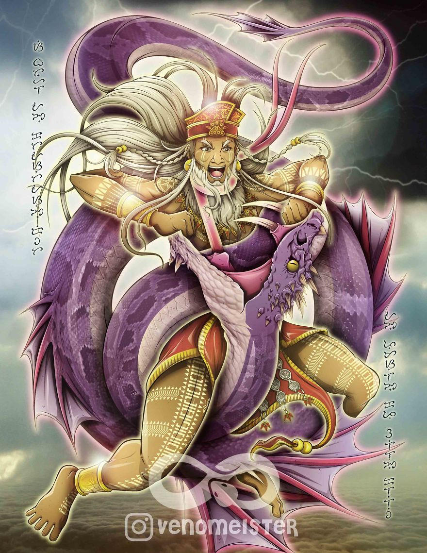 Bathala Battling The Evil Serpent Ulilang Kaluluwa. Bathala Is The Ancient Deity Who Created The Universe And Humans