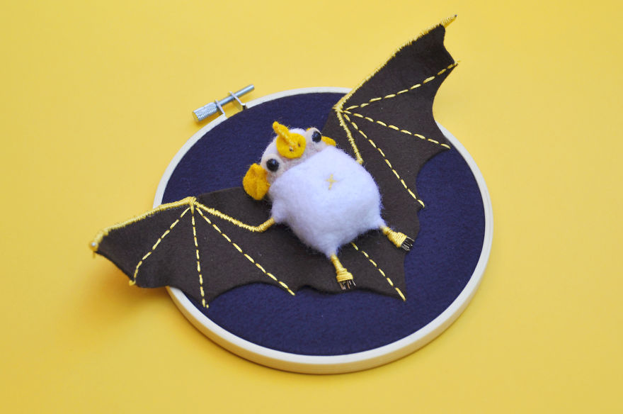 I Made These Faux Bat Taxidermies By Needle Felting And Hand Embroidery