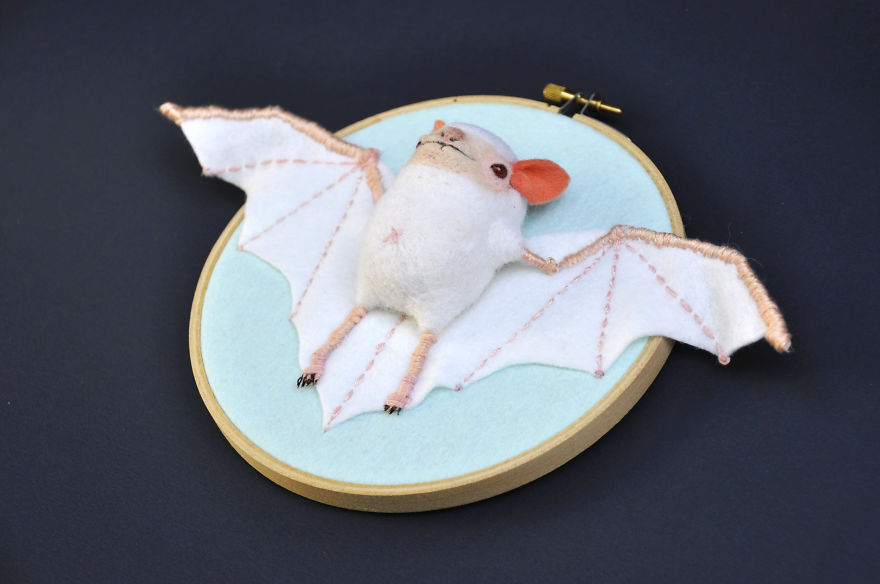 I Made These Faux Bat Taxidermies By Needle Felting And Hand Embroidery