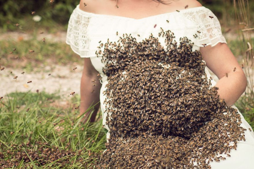 Pregnant Woman Poses With 20,000 Live Bees For Crazy Maternity Photoshoot