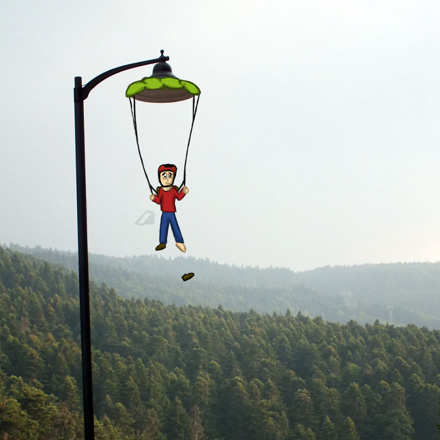 Bad Parachute Landing On A Street Light