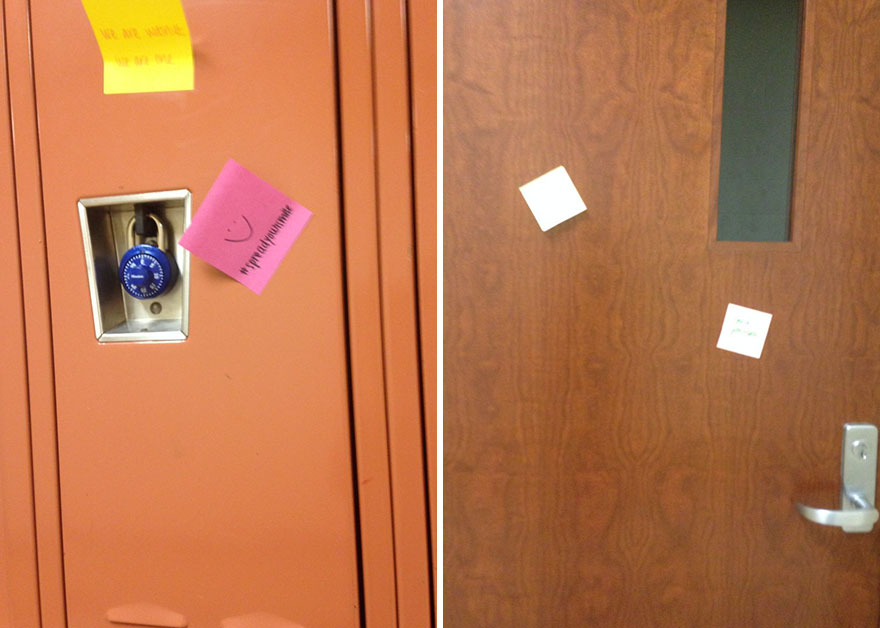 Students In My School Covered It's Lockers With Supportive Post-It Notes After 12th Grader Committed Suicide Students In My School Covered It's Lockers With Supportive Post-It Notes After 12th Grader Committed Suicide