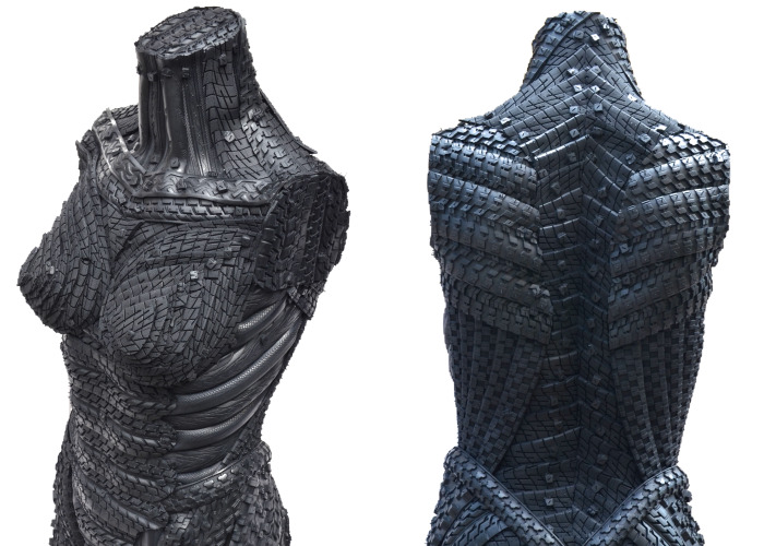 Recycled Tire Sculpture Of Female Torso
