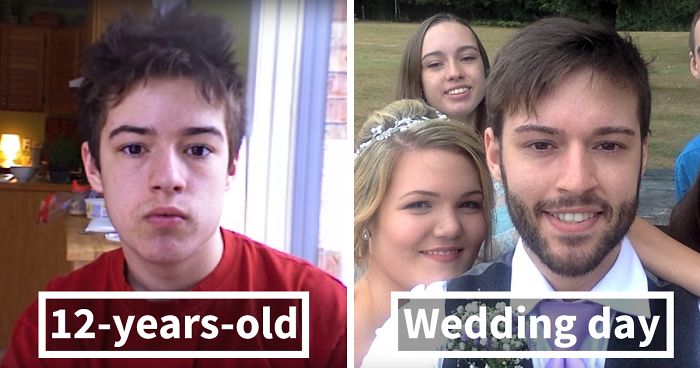 Guy Takes A Selfie Every Day From 12 Until His Wedding Day, Finally Smiles