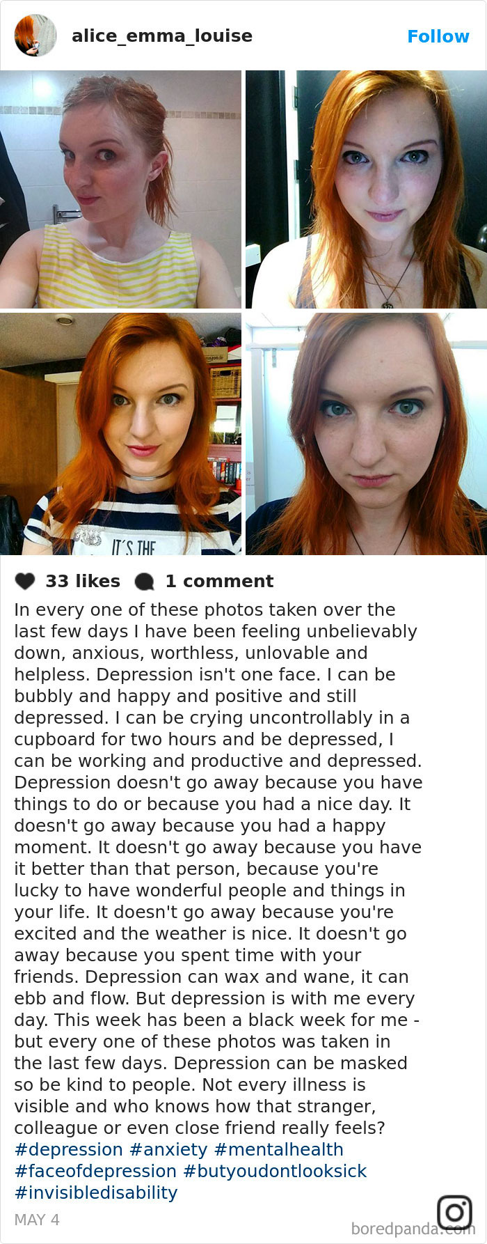 Collage of a woman smiling, illustrating that depression symptoms have no face; emotions hidden despite appearances.