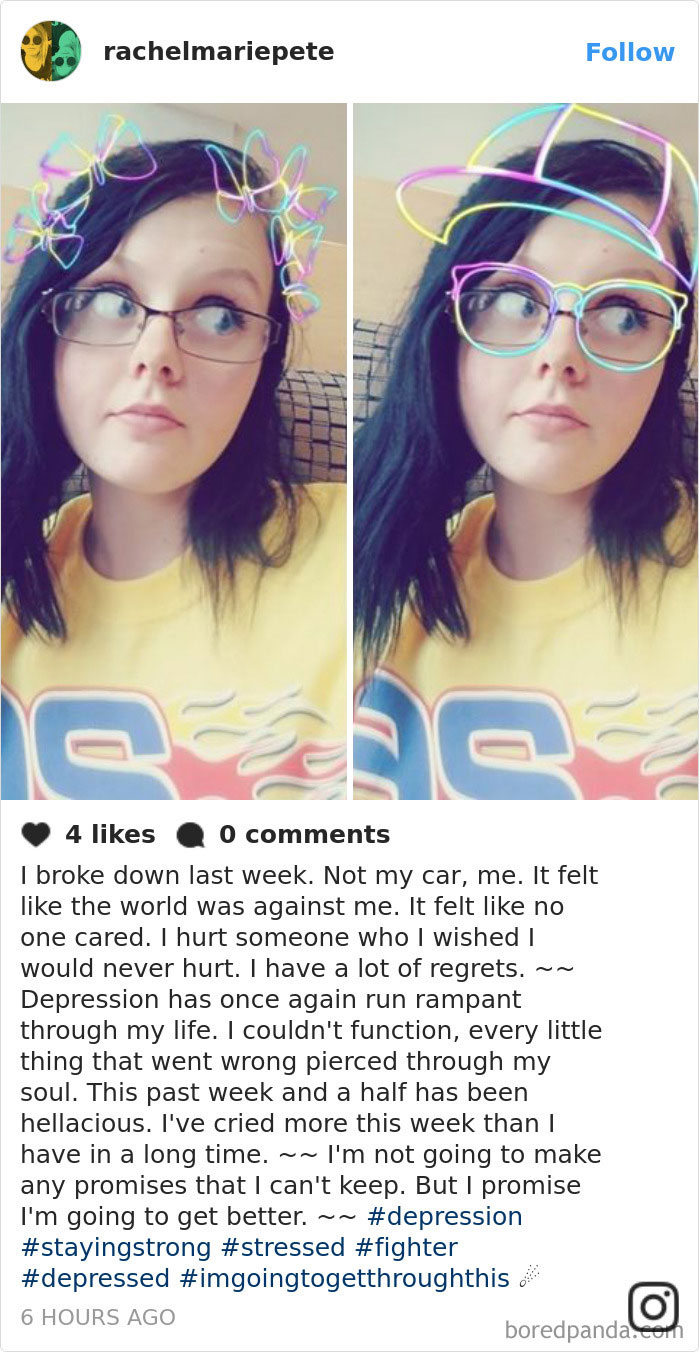 Woman wearing glasses with digital neon headbands, depicting hidden depression symptoms.