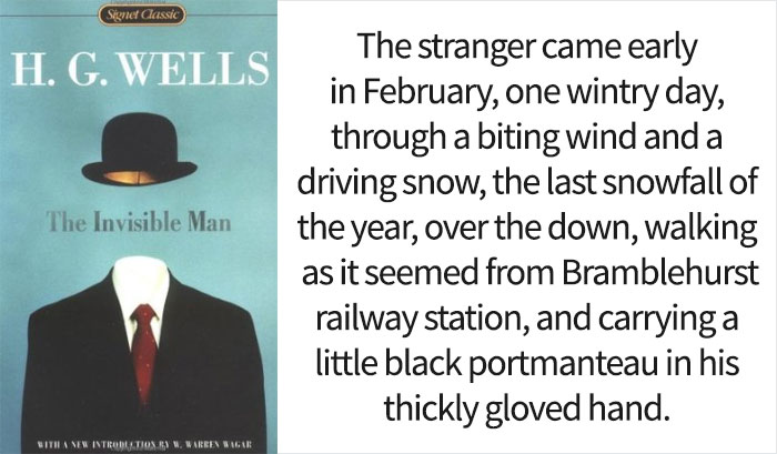 The Invisible Man book cover and an opening line 