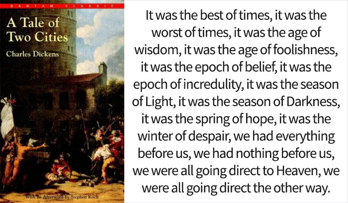 'A Tale Of Two Cities book cover and an opening line 