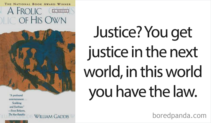 A Frolic Of His Own book cover and an opening line 