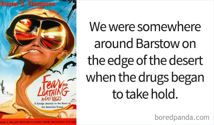 Fear And Loathing In Las Vegas book cover and an opening line 