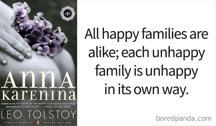 Anna Karenina book cover and an opening line 